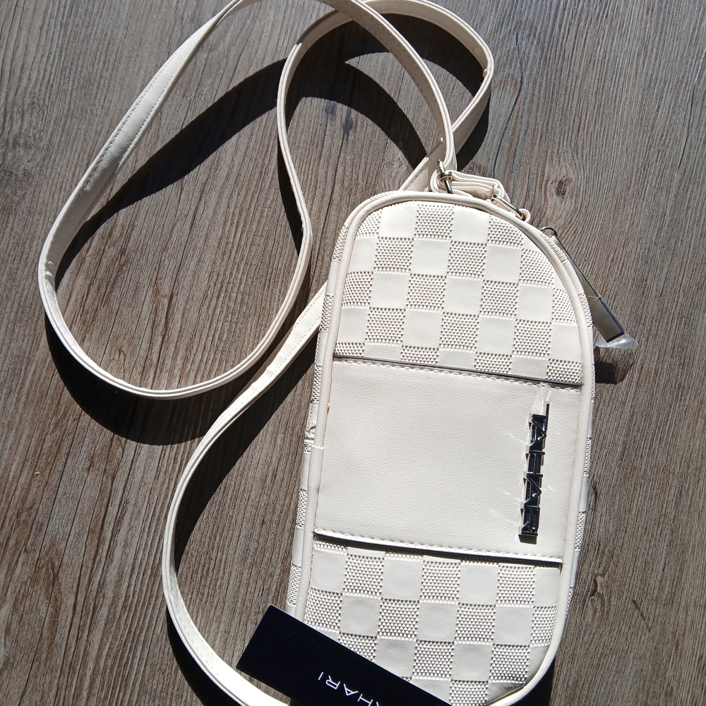 Tahari Ivory Checkered Crossbody Bag